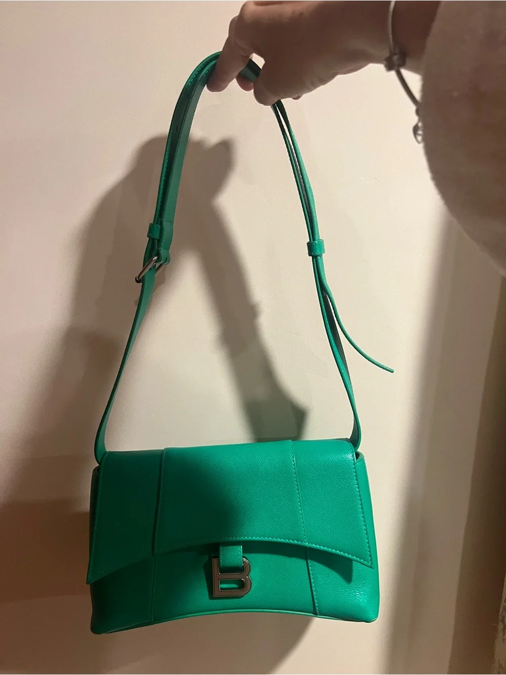 Balenciaga Emerald Green Leather 'B' Logo Crossbody Bag